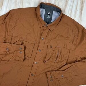 REI Fishing Shirt Mens Terracotta Brown Long Sleeve Vented Hiking L